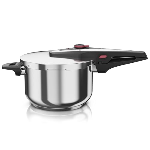 Arendo - Schnellkochtopf Induktion 6l Edelstahl - 3in1 – 6 Liter Fassungsvermögen – induktionsgeeignet – Dampfgaren – Korbeinsatz – integriertes Sicherheitssystem