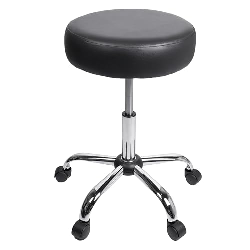 BodyMed Rolling Exam Stool with Wheels, 18.5 Inch to 25 Inch Adjustable Height for Dentists, Spas, & Healthcare Environments, 5 Casters, Easy Assembly, Black