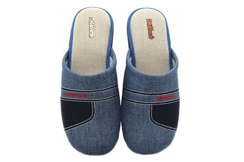 DeValverde - Zapatillas de Ir por Casa para Hombre, Destalonadas, Dedos Cubiertos, Suela Antideslizante, Cuña, Tela, Slipper, Zueco, Color Tejano, Talla 43