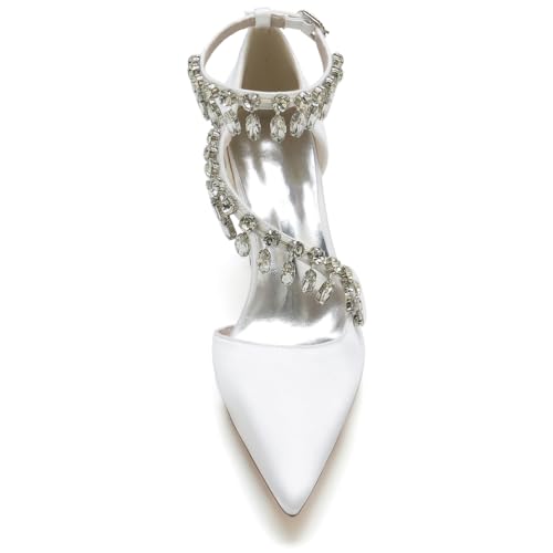 Women's Heels Fashion Rhinestone Strappy Closed Pointed Toe Pumps Comfortable Block Heels Wedding Dress Pump Shoes4