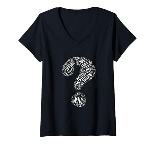 Womens Question Mark Who What Where When Why How - Punctuation V-Neck T-Shirt