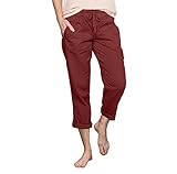 Pantalon rétro classique en coton et lin uni avec jambes larges, ample, droit, pantalon étroit pour femme