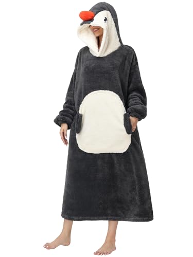 Plaids à Manches Animal Mignon Couverture à Capuche Portable Unisexe avec Grandes Poches Pull Sweat à Capuche Surdimensionné Douce Epaisse Chaud – vue 4