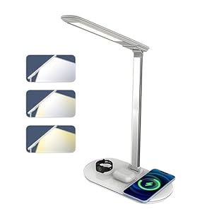 Wireless Charging LED Desk Lamp for Home Office Adjustable Dimming Rotatable Foldable Suitable for Desktop Reading Studying Working 15W Power White