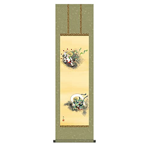 Amazon.co.jp: 掛軸 日本画 仏書画 斎藤悦山 風神雷神 (ふうじんら 