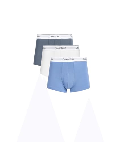 Calvin Klein Mens Icon Cotton Stretch Trunk 3-Pack White/Blue Tulip/Turbulence X-Large