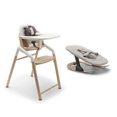 Bugaboo Giraffe High Chair Bundle – Wooden High Chair + Newborn Set + Rocker Frame – Adjustable, Ergonomic, Newborn to Toddler Seating System, FSC Certified - Natural Wood/White