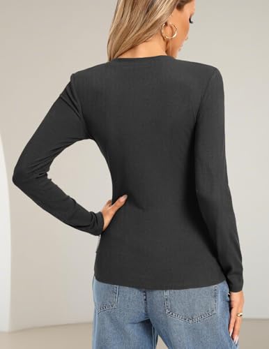 Image of Kate Kasin Fall Women Fitted Long Sleeve Shirt, Ribbed Knit Crewneck Top