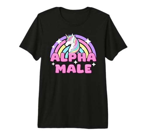 Alpha Male Unicorn Funny Sarcastic Ironic Pink Y2K Meme Premium T-Shirt