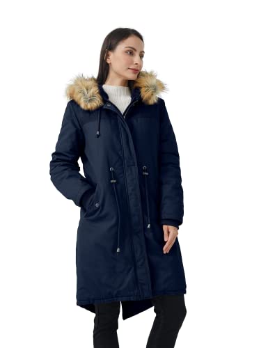 WenVen Damen Sherpa Gefütterter Langer Winterparka mit Kapuze Schicke Elegante Warm Fleecejacke Blau L Cover