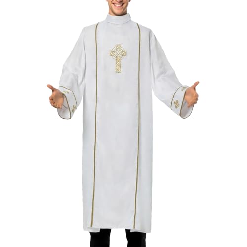 Clergy Catholic Robe Priest Church Clergy White Embroidery Vestment Cross Robe3