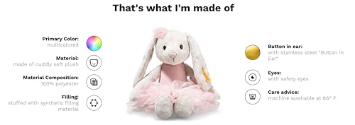 Steiff Hoppie Balletthase 30cm bunt, Plüschtier mit Schlappohren, Flauschiges Stofftier im Ballett-Outfit zum Kuscheln und Spielen, Kuscheltier für Mädchen und Jungen, waschmaschinenfest