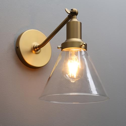 Permo Industrial Vintage Slope Pole Wall Mount Single Sconce With Funnel Flared Clear Glass Shade Wall Sconce Light Lamp Fixture thumb #7