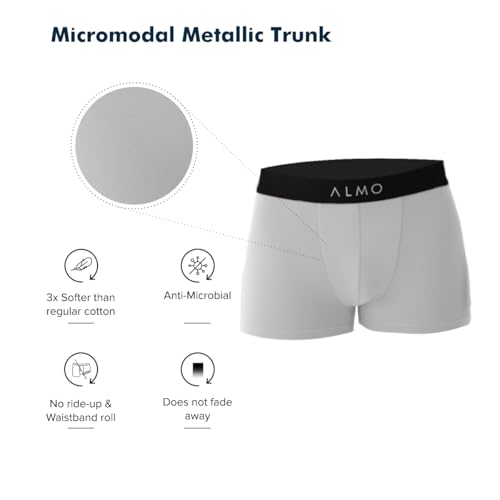 Image of ALMO Men's Micromodal Trunks (Pack of 5)| 3X Softer Than Cotton | Regular Fit | Ultrasoft Waistband | Metallic Collection