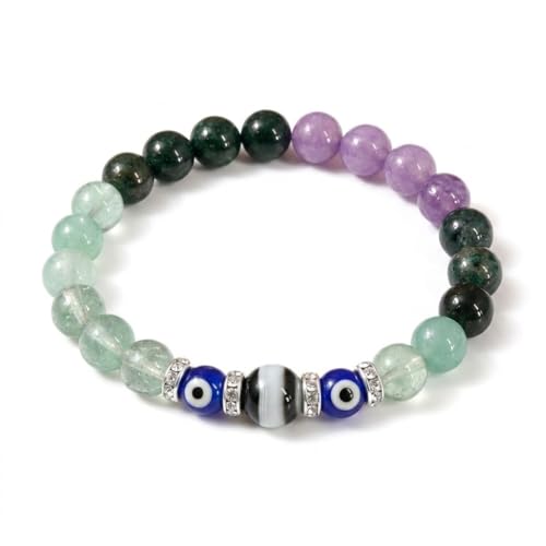 Image of Kanya (Virgo) Rashi Bracelet | Lepidolite, Green Jade, Moss Agate, Amazonite, Fluorite, Evil Eye | Ideal For Wisdom & Refinement | Balances Overthinking & Supports growth | For Men & Women