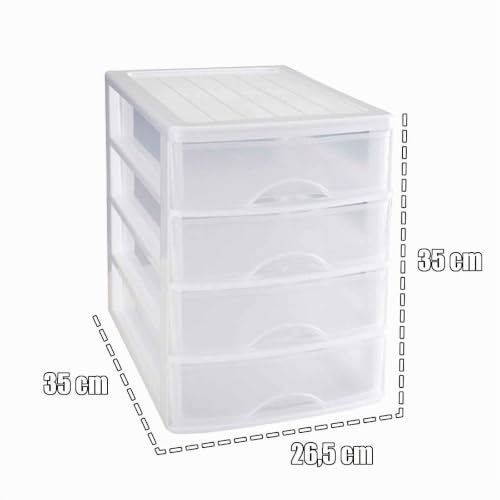 Miniatura 3 de Ac - Cajonera De Almacenamiento Sobremesa Con 4 Cajones, Torre De Almacenamiento Multiusos Para Oficina, Hogar, Escuela, Etc. 35,3 X 26,5 X 35,3 Cm Color Blanco.