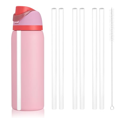 Replacement Straw for Owala Water Bottle 24 oz 32 oz 6PCS Reusable Plastic Straws Compatible With Owala Water BottleBPA-FREE Straws and 1 Cleaner Brush White