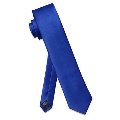Image of YourTies Skinny Ties for Men Satin 2.4 inch Slim Necktie with Pocket Square Tie Clip Set Solid Color Wedding Party Business