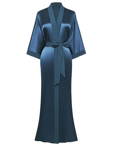 Image of PRODESIGN Satin Kimono Robe Women Long Silky Kimono Bathrobe Sleepwear Wedding Bridesmaid Robe