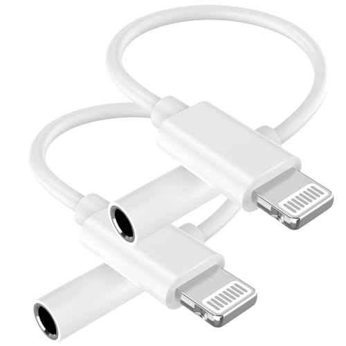 2 Pack Lightning to 3.5 mm Headphone Jack Adapter for iPhone,[Apple MFi Certified] iPhone Audio Aux Adapter Converter Dongle Audio Cable Connector Compatible with iPhone 14 13 12 11 X XS 8 7 6