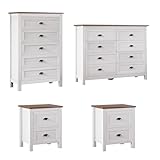 SINROM 4-Piece Farmhouse Bedroom Dresser Set, 8 Drawer Double Dresser & 5 Drawer Tall Dressers & 2 Nightstands with 2 Drawers