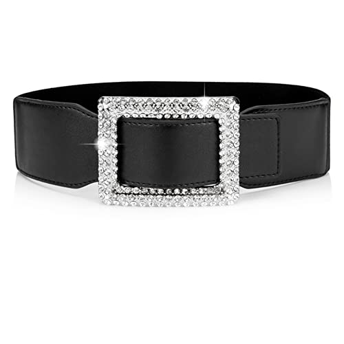 Bling Bling Rhinestone Women Belt for Dresses Wide Sparkle Elastic Waist Bands Accessory