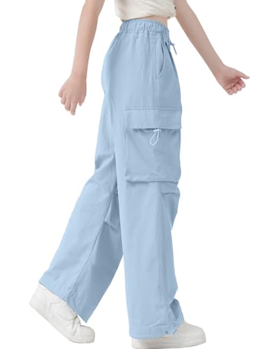 Image of AOWKULAE Girls Cargo Pants Casual Drawstring Jogger Sportswear Parachute Pants