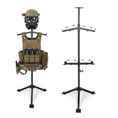 YEYPOP 63 Tactical Gear Stand for Easier to Wear Heavy Duty Tactical Vest Hanger Helmet Vest Belt Display Rack Adjustable Free-Standing Organizer w Portable Design for Police Gear Rack