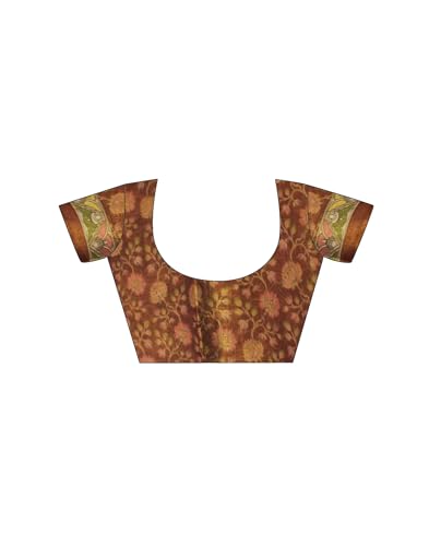 Image of SIRIL Women's Cotton Linen Kalamkari Printed Handloom Saree with Unstitched Blouse Piece