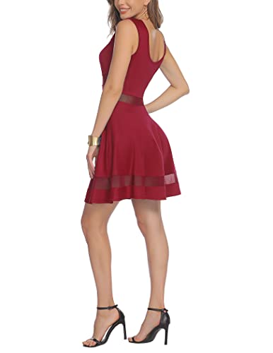 Zeagoo Womens Mesh See Through Sheer Block Skater Sleeveless Mini Dress, Z-Burgundy, Large #TOP3