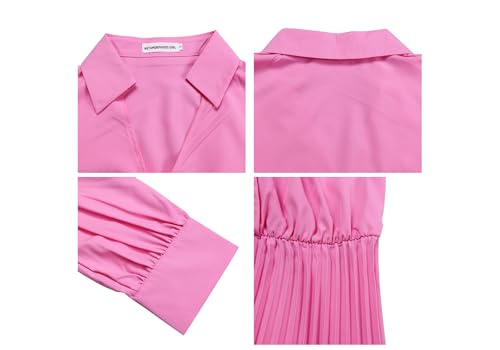 Image of Famnbro Womens Pleated Dress V Neck Long Sleeve A line Church Formal Works Business Dresses with Belt
