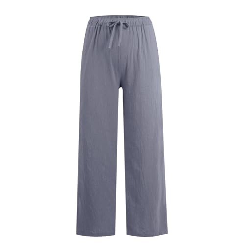 Cotton Linen Pants Women Casual Petite Elastic Waist Drawstring Pants Baggy Beach Lounge Trousers with Pockets3