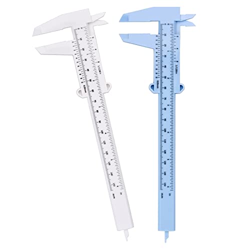 Nivofu 2 Pack Vernier Calibre, Mini Plastique 6 Inch/150mm Outil de mesure, conversion pouce/millimètre, étrier à glissière de haute précision pour la longueur Largeur Profondeur Diamètre intérieur Diamètre extérieur, blanc+bleu