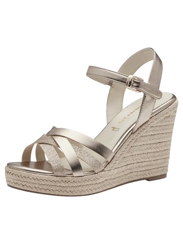 Tamaris Damen Plateau Sandalen Vegan Keilabsatz; LIGHT GOLD/metallic; 40