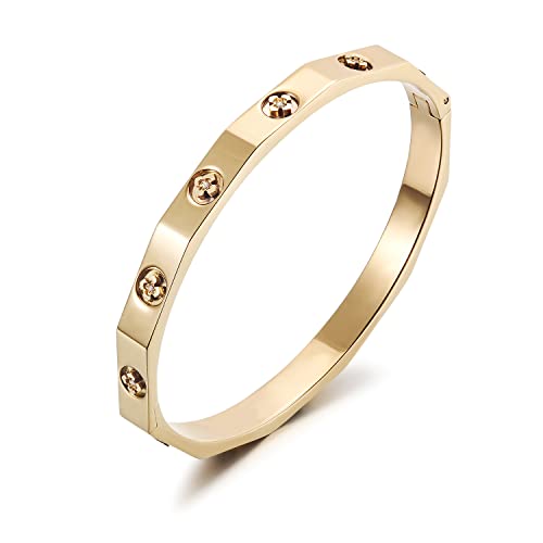WISTIC Gold Bangle for Women Four Leaf Clover Polished Chunky