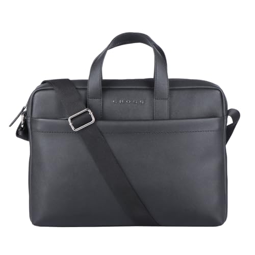 Image of Cross Laptop Messenger Bag For Men and Women | 14 Inch Briefcase Leather Office Bag For Men With Splashproof And Padded Protection | Multipocket with Adjustable Shoulder Strap - Navy Blue