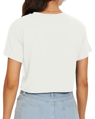 Image of Womens Crop Tops Summer Short Sleeve Round Neck T-Shirts Loose Fit Blouse