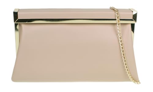 Image of Girly Handbags Womens Fold Over Metallic Frame Evening Clutch Bag Medium Nude