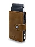 BORZ Prime Kartenetui mit Münzfach AirTag kompatibel I RFID Schutz I Slim Wallet I Mini Portemonnaie für Herren & Damen Geldbörse I Geldbeutel für Karten & Scheine aus echtem Leder MAXUS 1