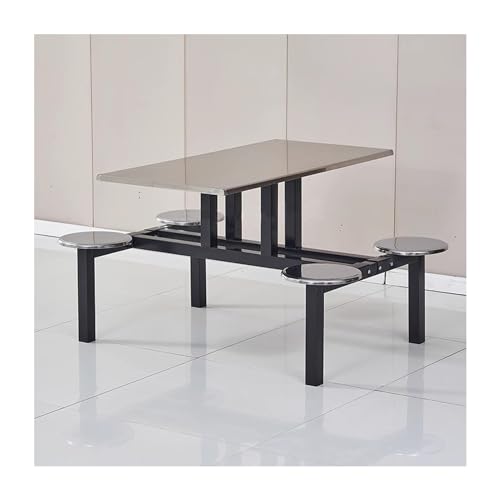 Indoor Stainless Steel Restaurant Table Set with 4 Seats, Anti-Slip Kitchen Benches for Canteens and Student Dining, Durable Silver Design
