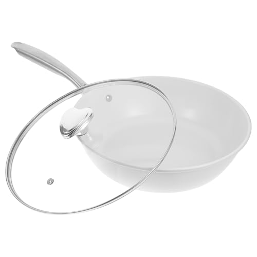 SAFIGLE Wok de Cerámica Antiadherente 28 Cm Sartén Wok de Fondo Plano Color Claro para Cocina Hogar Compatible con Estufa Adecuado para Saltear y Freír Diario