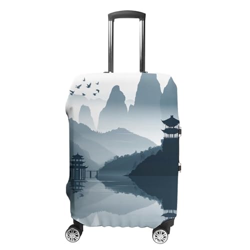 Chinese Style Landscape Luggage Cover, Washable Elastic Suitcase Cover Protector Fit 18-32 Inch Luggage