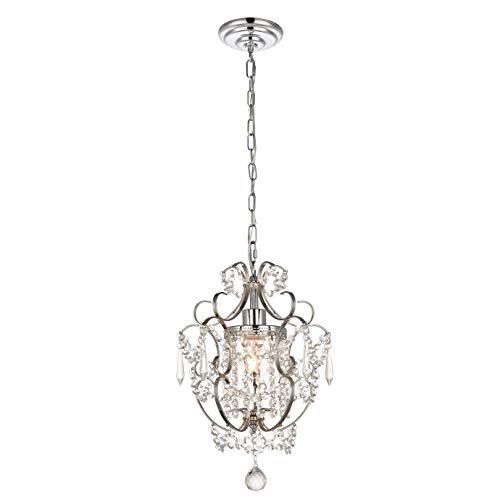 Riomasee Mini Chandelier Chrome Crystal Chandeliers Lighting 1-Light Modern Elegant Crystal Iron Ceiling Light Fixture For Bedroom,Bathroom,Girls Room #TOP4