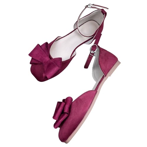 Stunner Ballet Flats for Women Comfortable Square Toe Bowknot Flats Low Heel Ankle Strap Flat Shoes Cute Dress Shoes for Casual Work Office Party