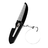 Veemoon 折りたたみコーム メンズ用携帯用細歯折畳み櫛 キーホルダー付き小型ミラー コンパクト収納 髭用多機能折り畳み櫛