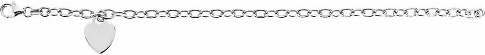 Sonia Jewels Solid 925 Sterling Silver Rolo Bracelet Heart Charm 7.5" (Width = 4.2mm) - Image 2