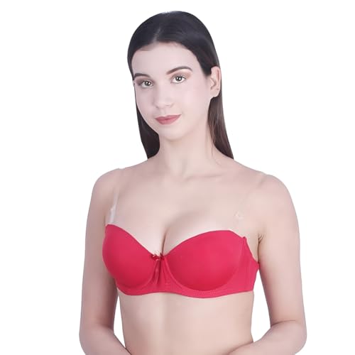 Image of Women's Balconette Bra Transparent Strapless Backless Invisible Clear Back Underwire Pushup Padded Bra Cups Demi