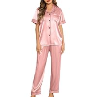Lovasy Pijama Saten Mujer Manga Corta Botones Conjunto De Pijama