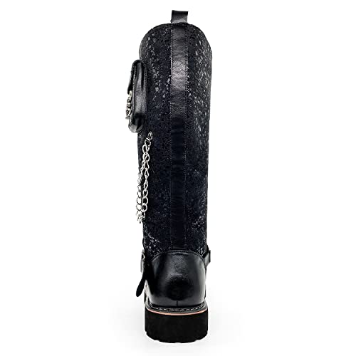 Men's Fashion Punk Motorcycle Boots Retro Metal Chain Lace Up Mid-Calf Boots3