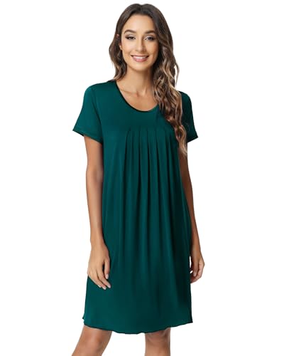 Image of NACHILA Nightgowns for Women-Viscose Made from Bamboo, Pleated Sleepwear.